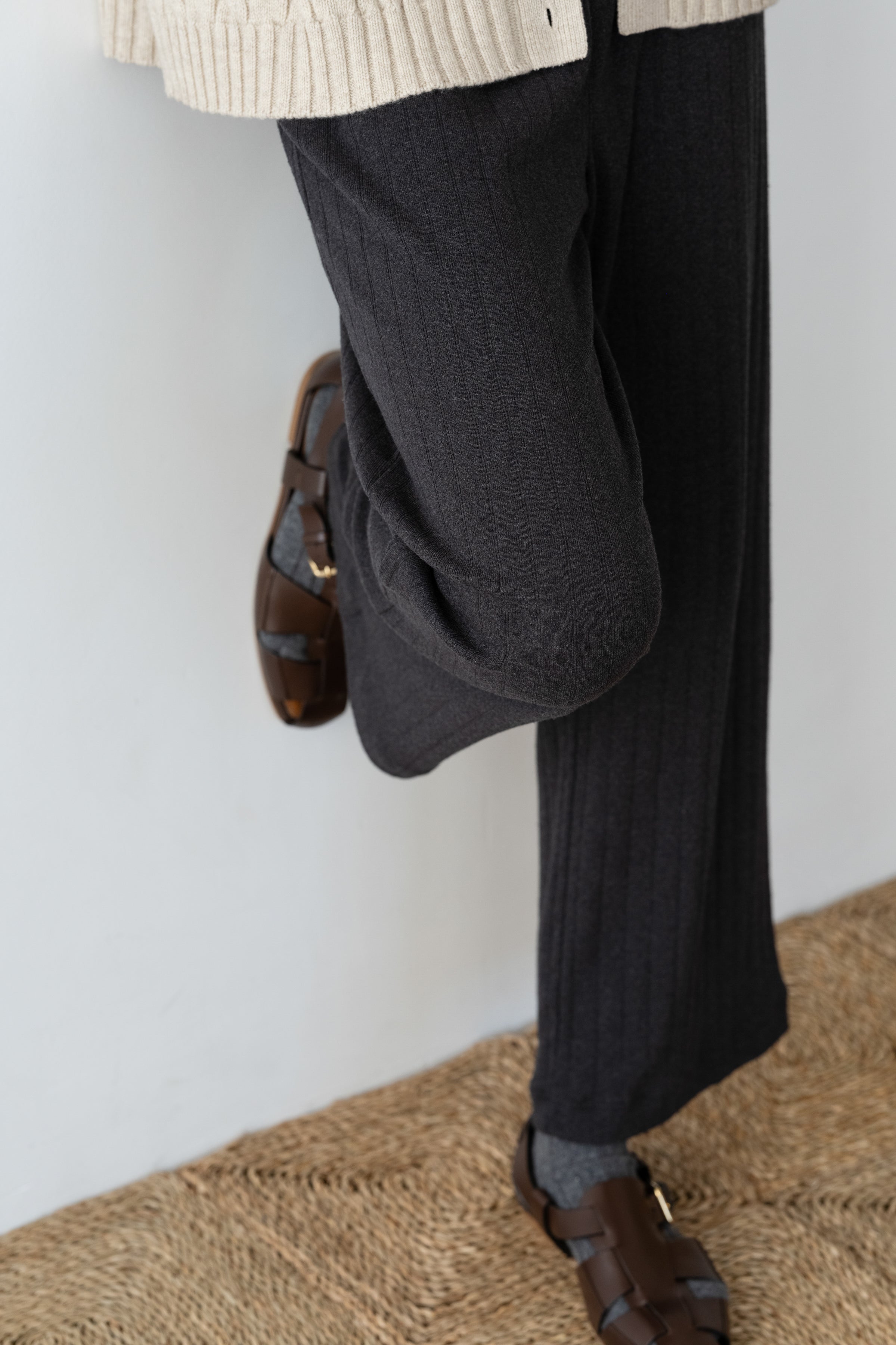 DONNI The Pointelle Simple Crop Pant - Charcoal Grey