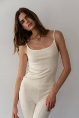 DONNI Creme Rib Spaghetti Tank - Creme