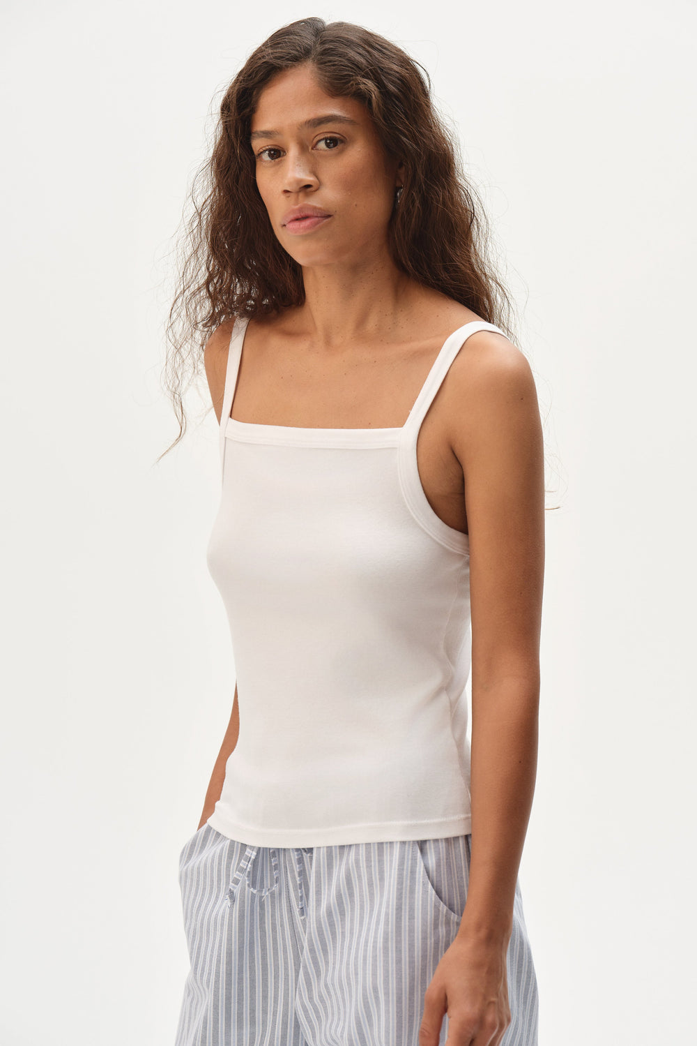 DONNI The Baby Rib Square Neck Tank - Powder