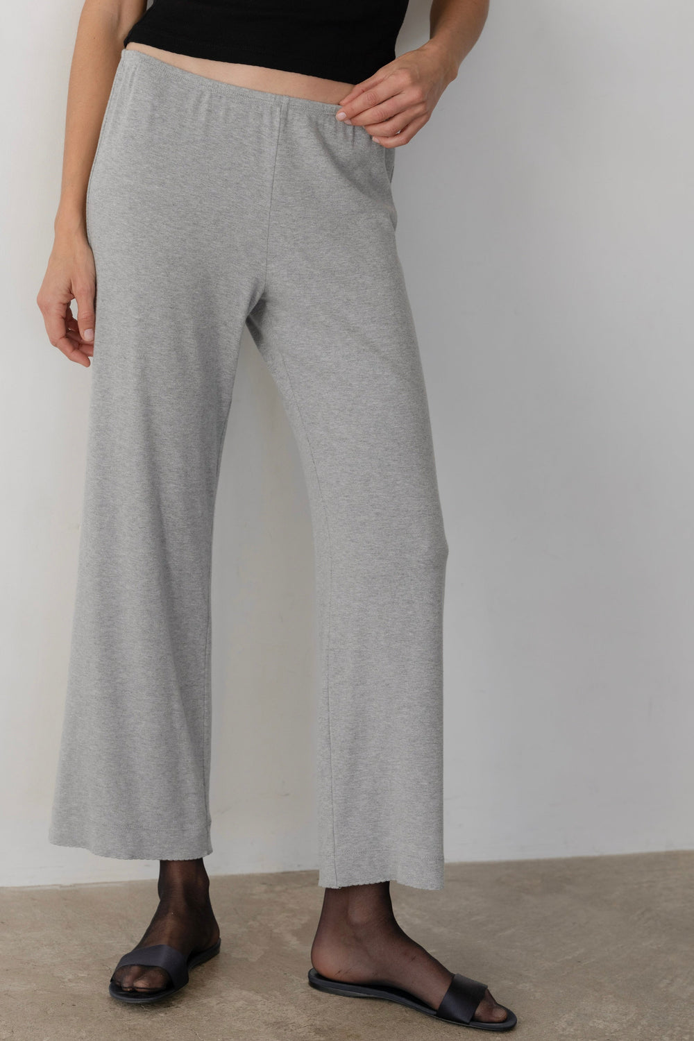 DONNI Heather Grey Baby Rib Scallop Pant - Heather-Grey
