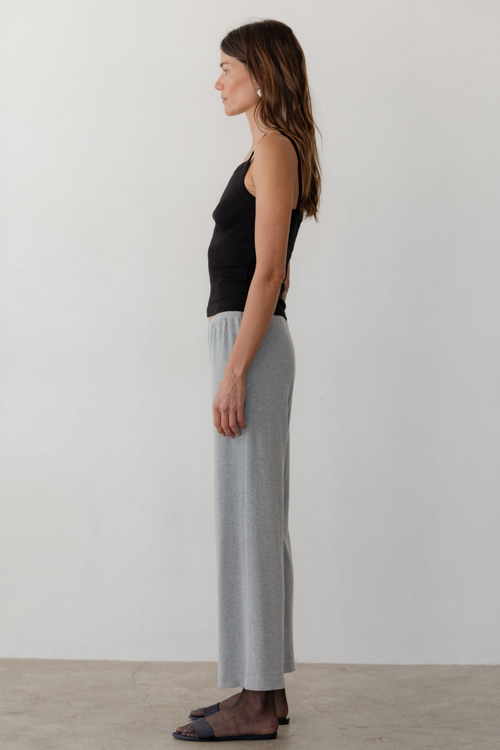 DONNI Heather Grey Baby Rib Scallop Pant - Heather-Grey