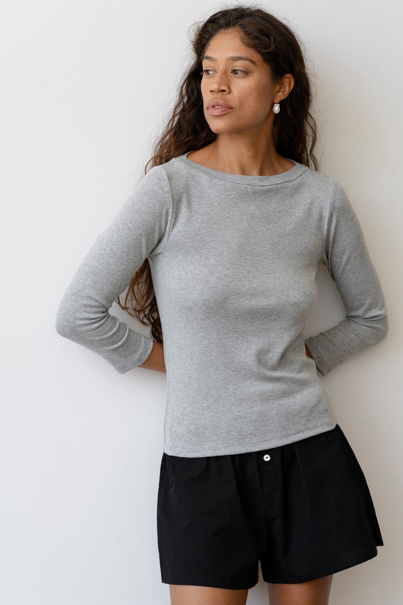 DONNI Heather Grey Baby Rib Boat Neck - Heather-Grey