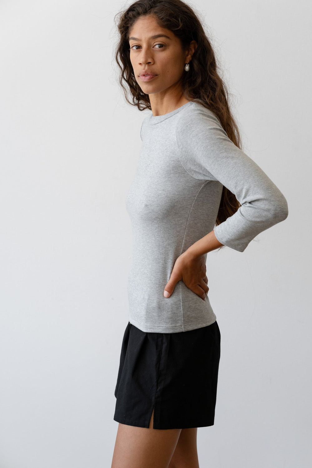 DONNI Heather Grey Baby Rib Boat Neck - Heather-Grey