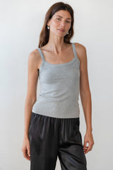 DONNI Heather Grey Baby Rib Scallop Tank - Heather-Grey