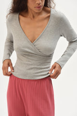 DONNI The Baby Rib Criss Cross Long Sleeve - Heather Grey