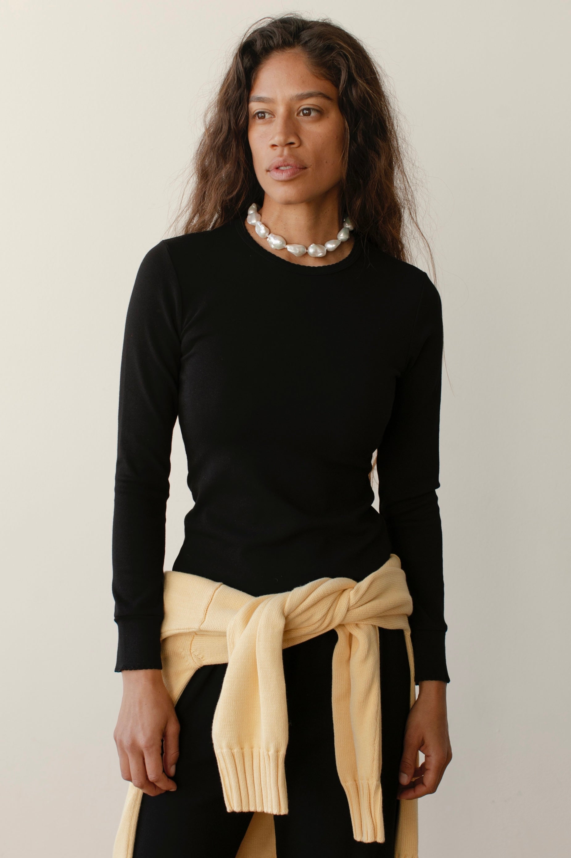 DONNI The Baby Rib Scallop Long Sleeve - Jet