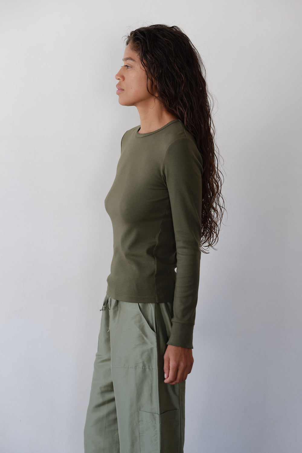 DONNI The Baby Rib Scallop Long Sleeve - Oregano