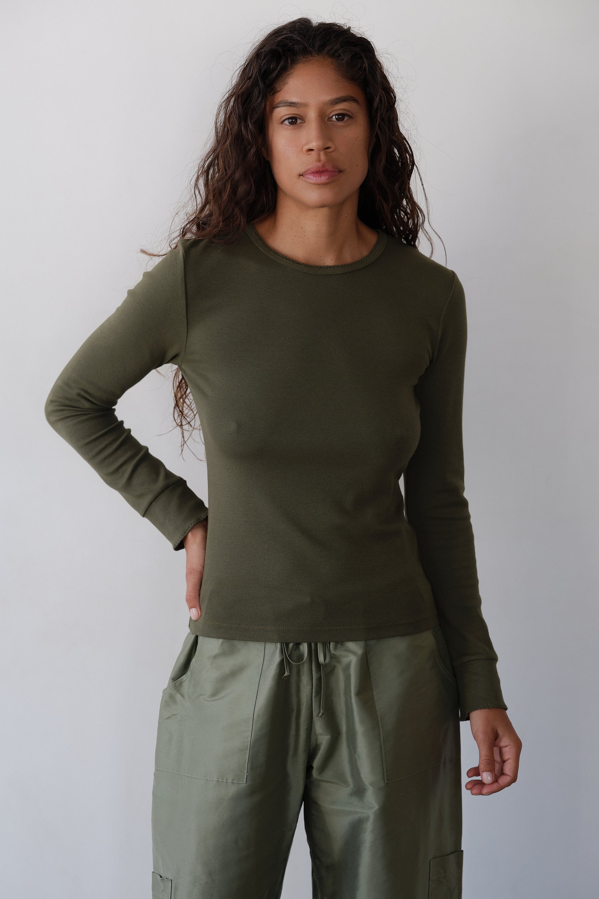 DONNI The Baby Rib Scallop Long Sleeve - Oregano