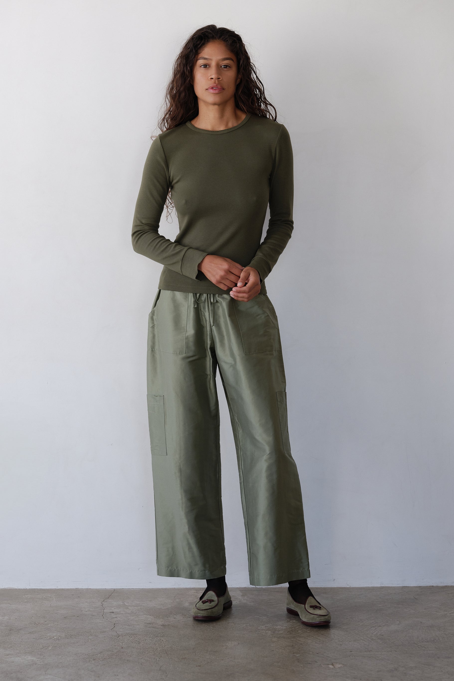 DONNI The Baby Rib Scallop Long Sleeve - Oregano