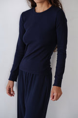 DONNI The Baby Rib Scallop Long Sleeve - Navy