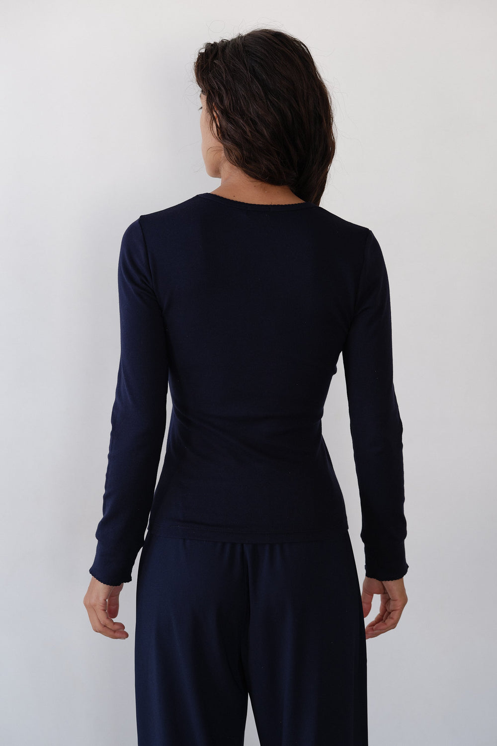 DONNI The Baby Rib Scallop Long Sleeve - Navy