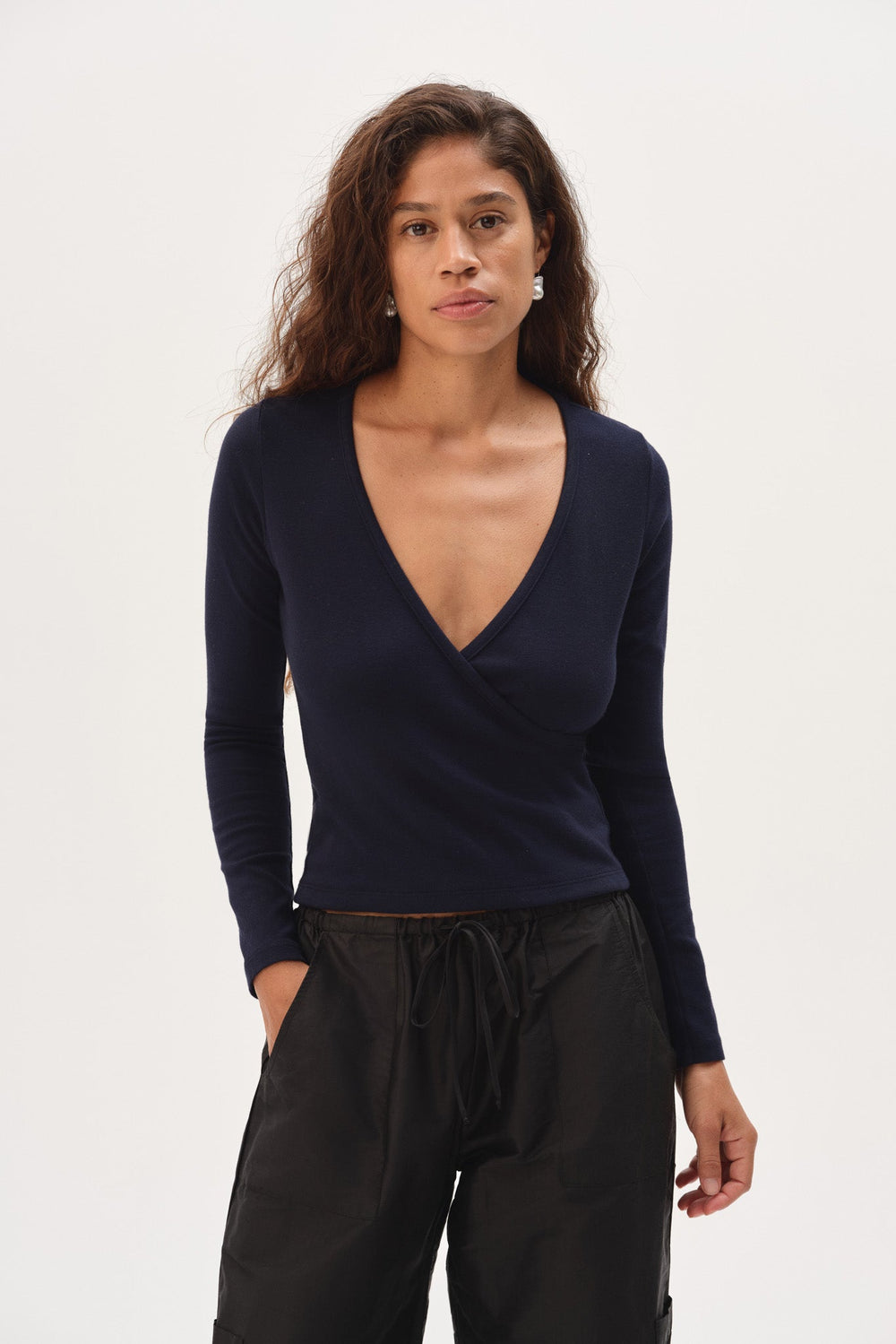 DONNI The Baby Rib Criss Cross Long Sleeve - Navy
