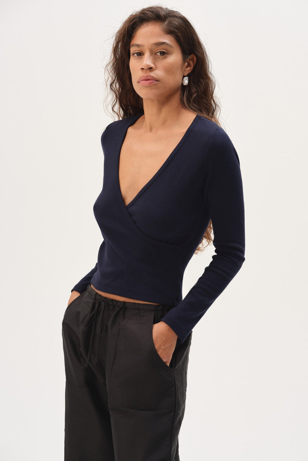 DONNI The Baby Rib Criss Cross Long Sleeve - Navy
