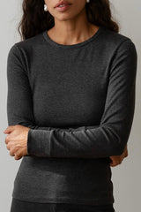 DONNI The Baby Rib Scallop Long Sleeve - Charcoal-Grey