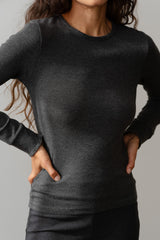 DONNI The Baby Rib Scallop Long Sleeve - Charcoal-Grey