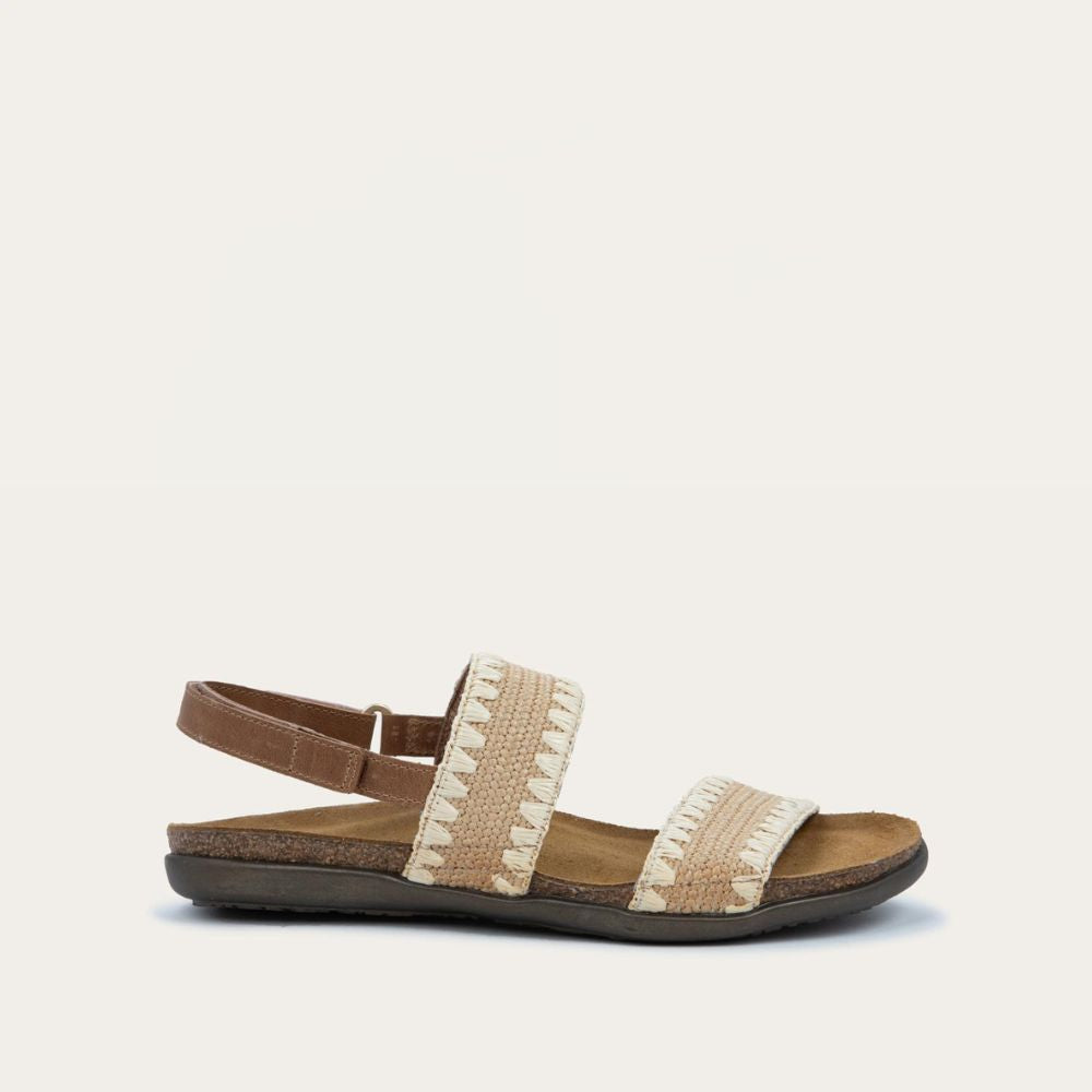 Latte Brown Leather/Sandy/Ivory Stretch,35